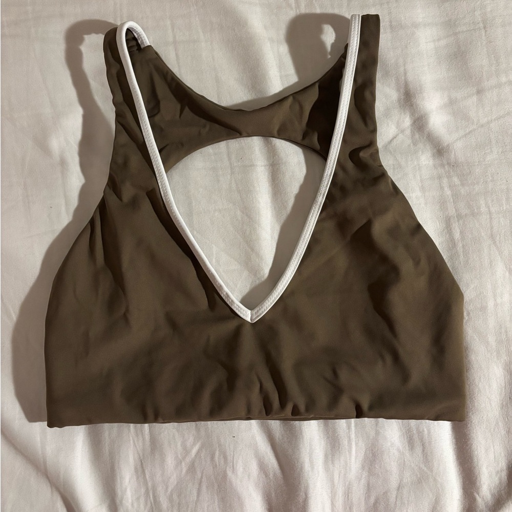 Benoa Swim Brown Sports Bra with White Trim